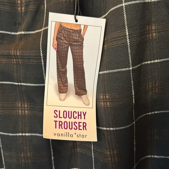 Vanilla star slouchy trousers black brown plaid NWT 7/28 - Picture 4 of 13